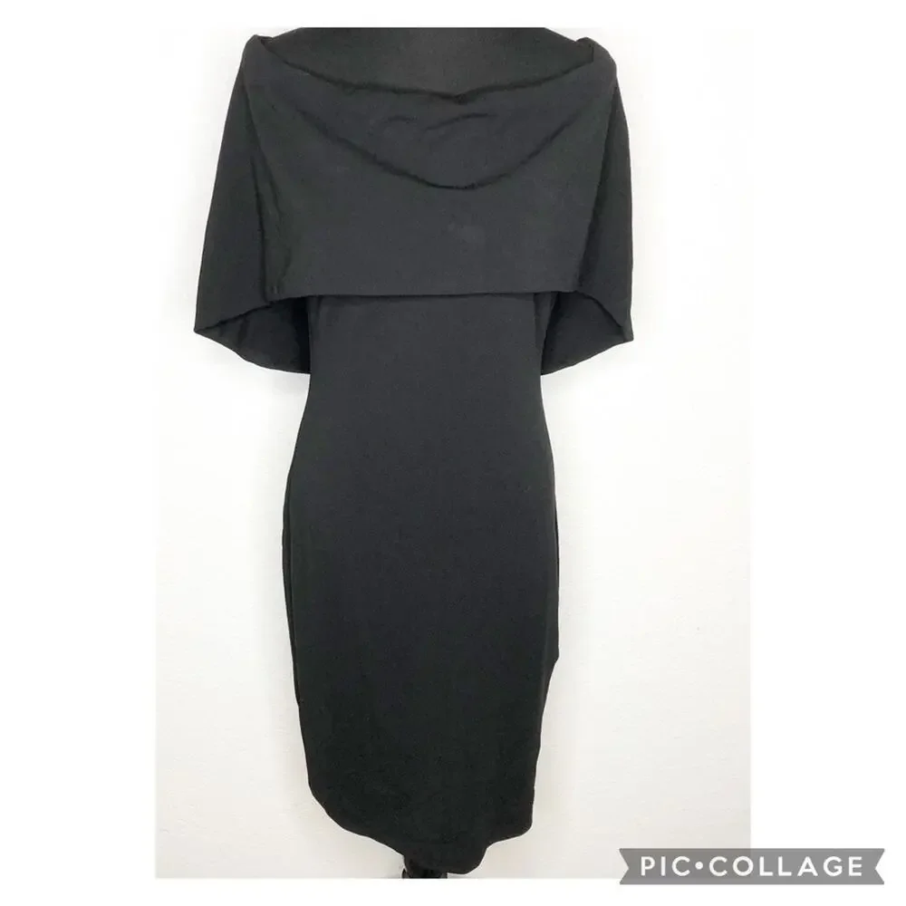 Nicole Miller Collection black cape off shoulder sheath dress size 12 NWT chic